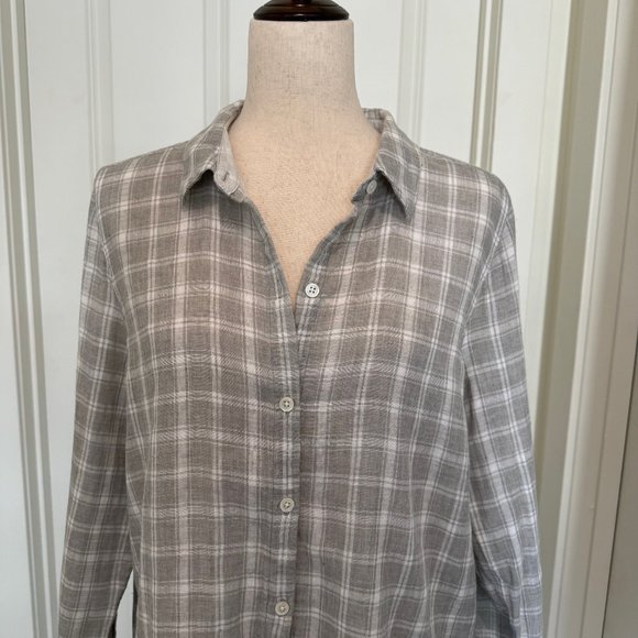 J. Jill Tops - J Jill Button down cotton gray and white plaid long sleeve top medium